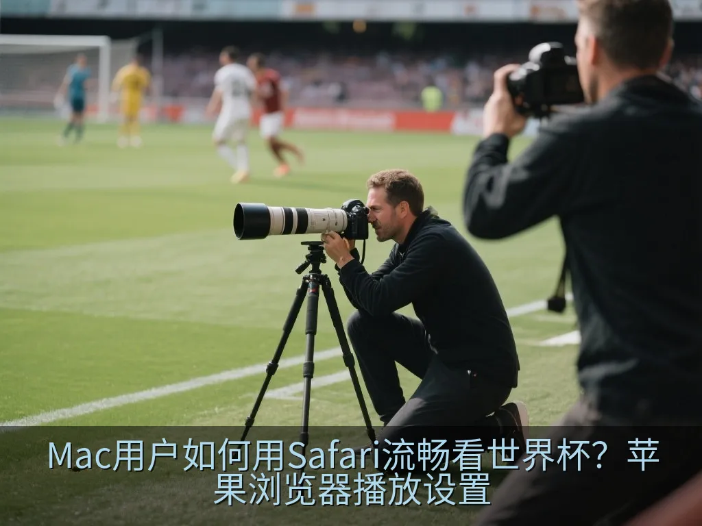 特写镜头展示笔记本电脑屏幕上的网页视频播放器，画面正在播放足球比赛，旁边展示了低CPU占用的系统监控图表，科技感十足